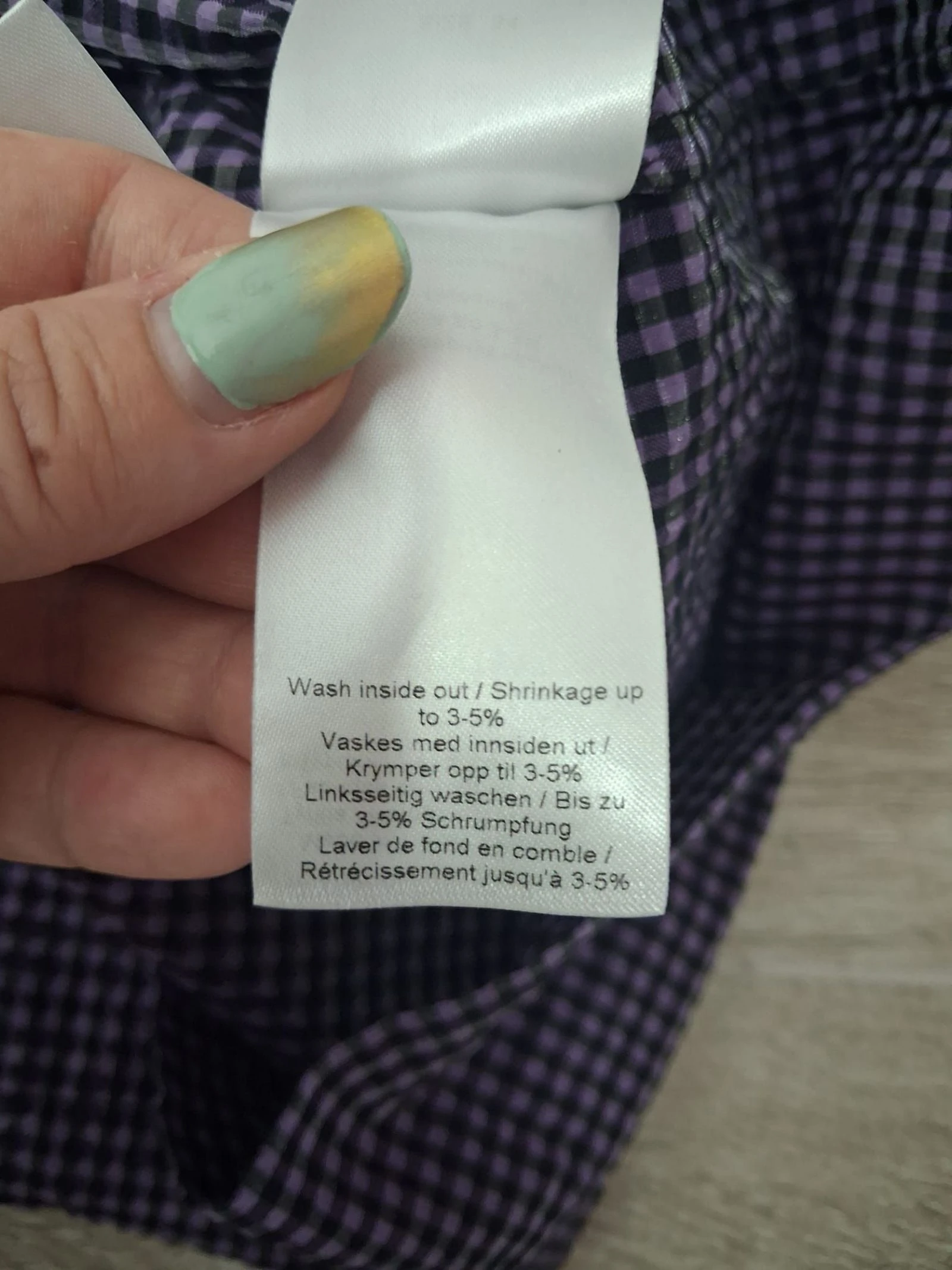 Vestido GANNI vichy morado con brillo sutil, mangas abullonadas T34 – photo 10